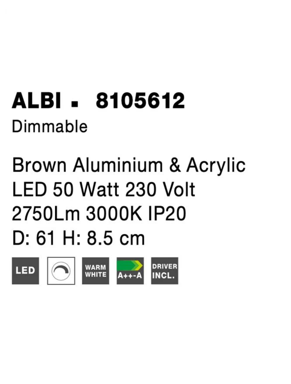 Plafoniera structura din Aluminiu Maro si abajur din Acrilic Alb H8.5xL61cm IP20 50W 2876lm 3000k ALBI