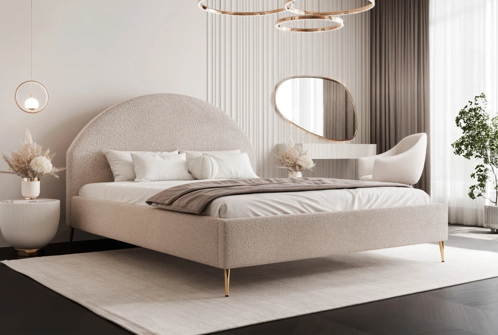 Pat 180 x 200 tapitat cu Stofa boucle Quelle Bej inchis Alora