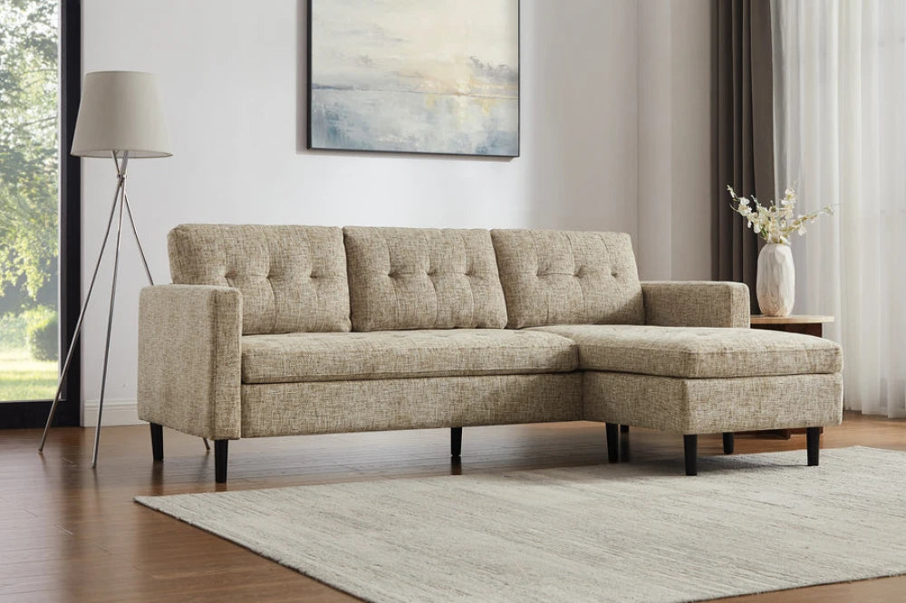 Coltar de 3 locuri tapitat cu Stofa Bej L220cm STOCKHOLM