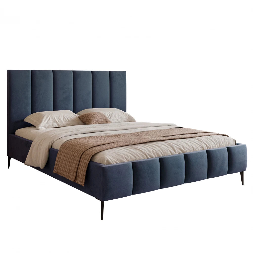 Pat 140 x 200 tapitat cu Catifea Velutto Albastru Lara