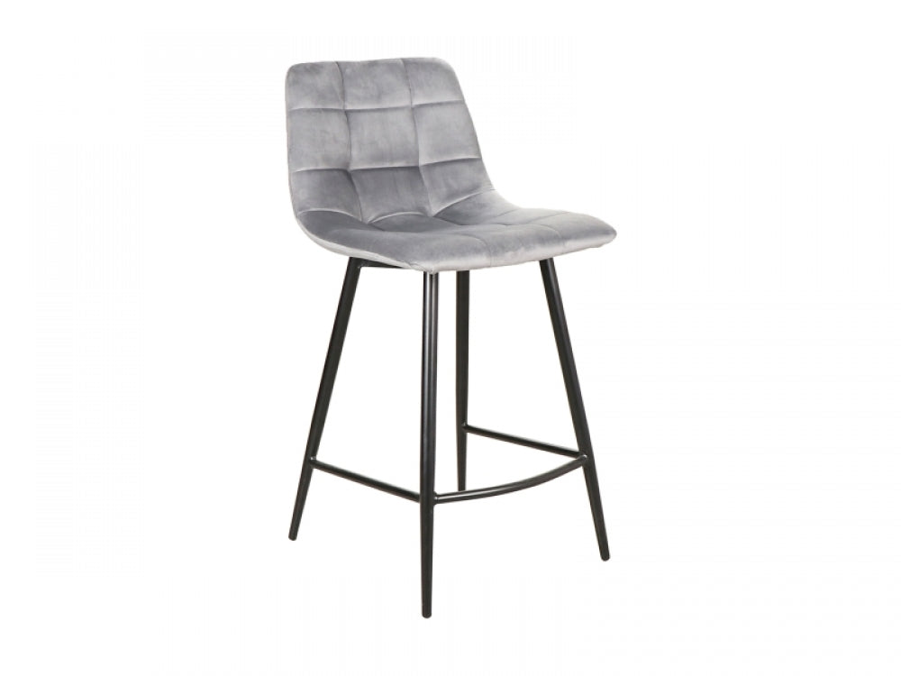 Scaun de insula tapitat cu Catifea Gri cu picioare din Metal Negru H87xL43xA40cm Mila