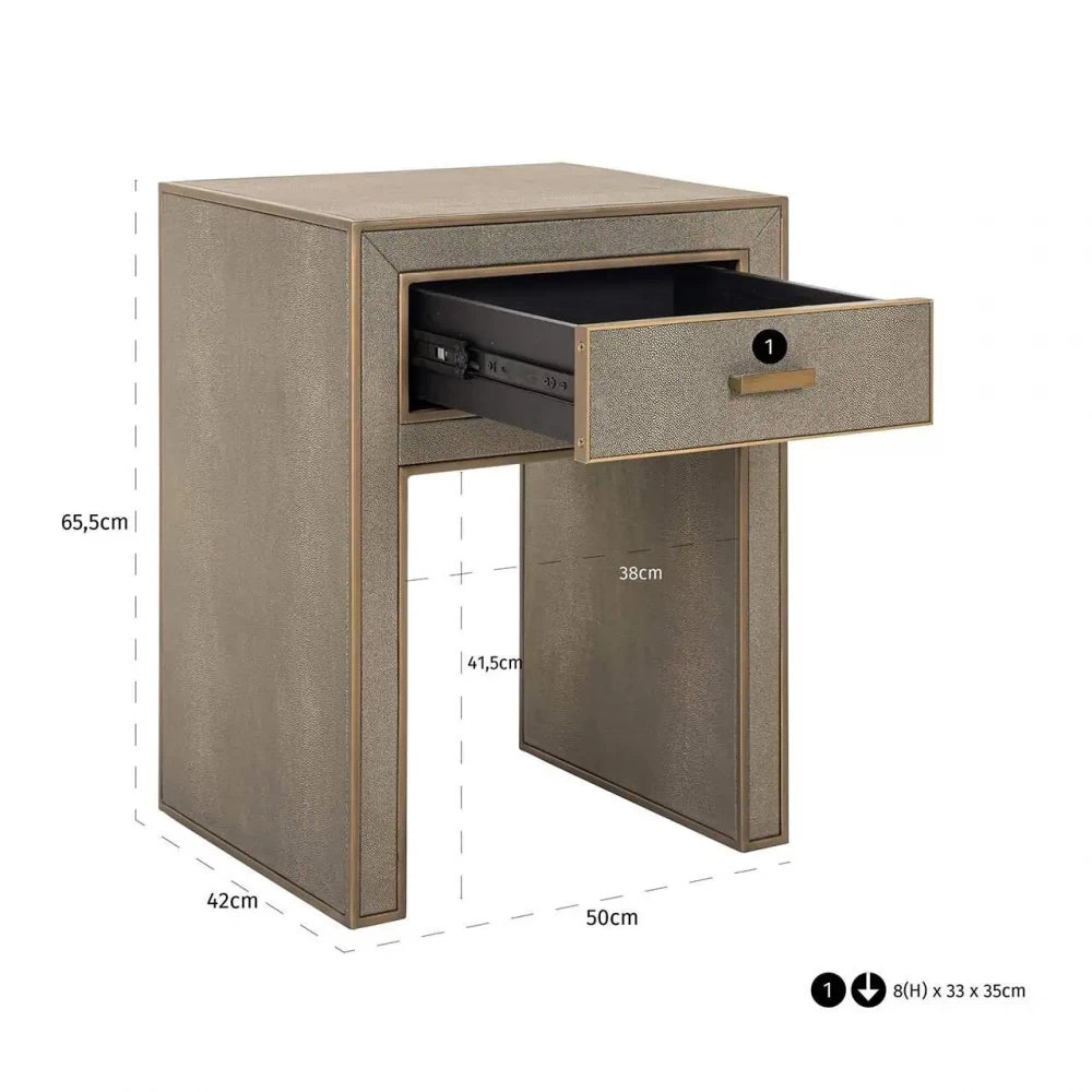Noptiera din Furnir de stejar/Piele ecologica Negru/Maro si Sticla Transparenta H66xL51cm Bloomville