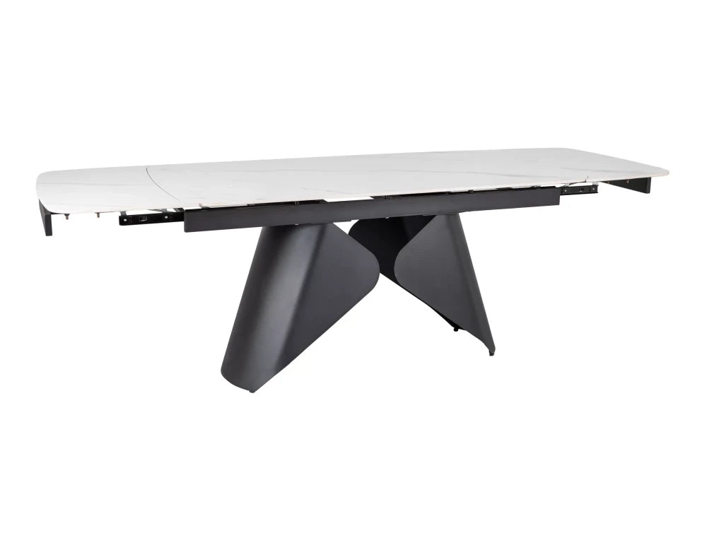 Masa extensibila din Ceramica Alb cu efect de marmura si Metal Negru L160-240xH75cm Armando