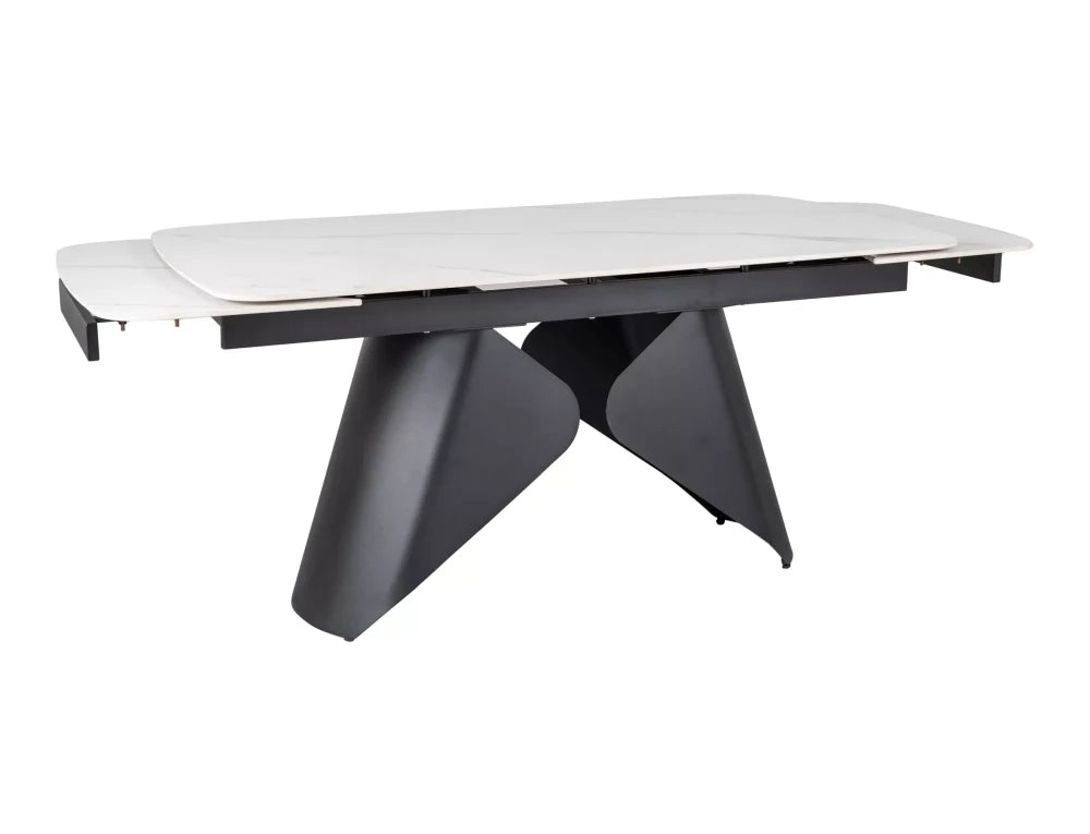 Masa extensibila din Ceramica Alb cu efect de marmura si Metal Negru L160-240xH75cm Armando