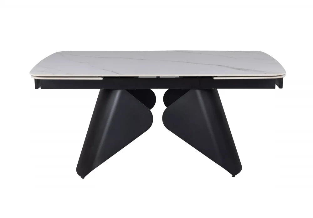 Masa extensibila din Ceramica Alb cu efect de marmura si Metal Negru L160-240xH75cm Armando