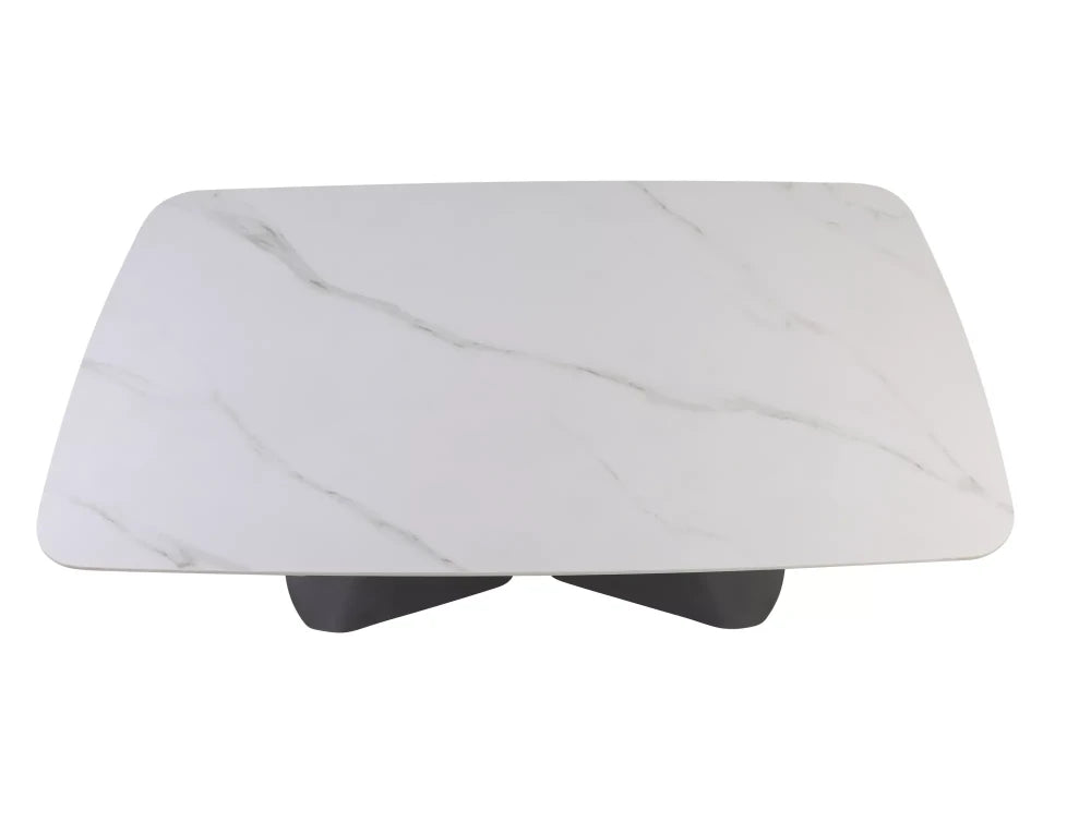 Masa extensibila din Ceramica Alb cu efect de marmura si Metal Negru L160-240xH75cm Armando