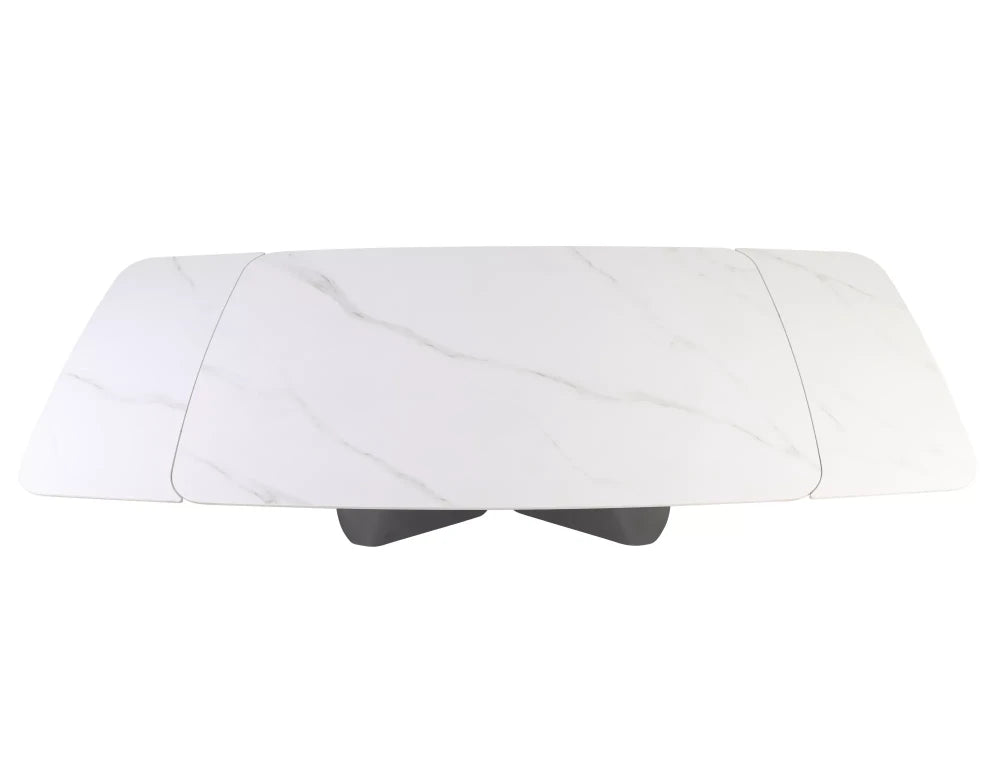 Masa extensibila din Ceramica Alb cu efect de marmura si Metal Negru L160-240xH75cm Armando