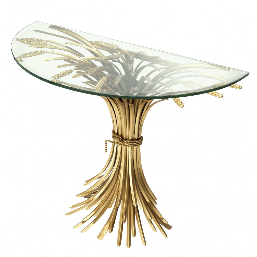 Consola din Sticla securizata si Metal transparent/Auriu BONHEUR L90xH76cm