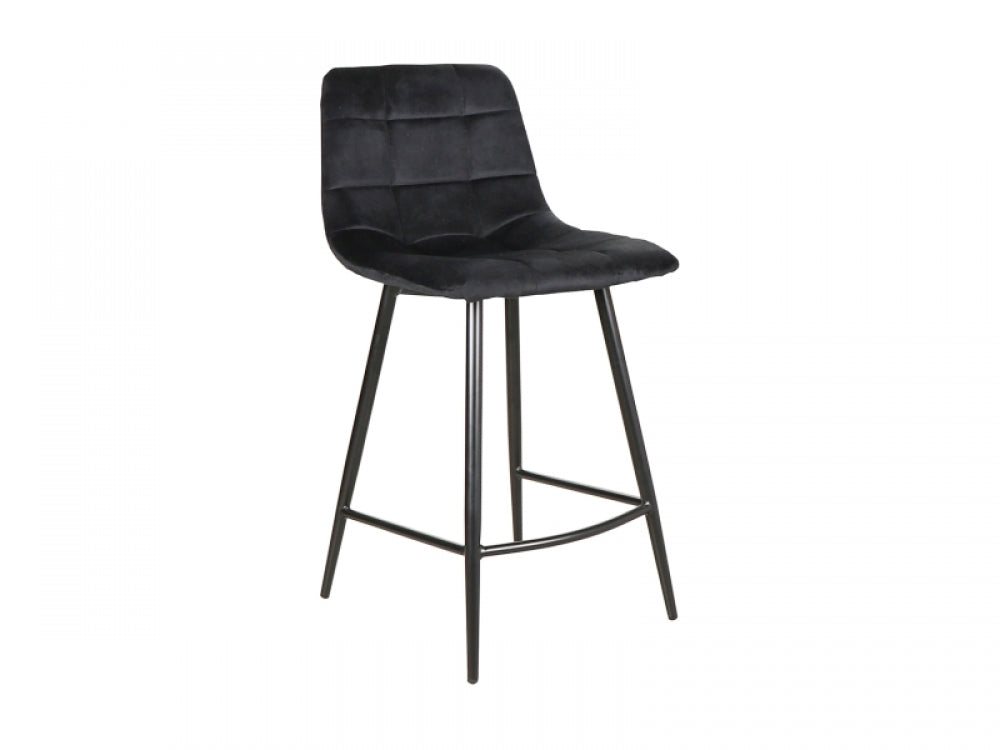 Scaun de insula tapitat cu Catifea Negru cu picioare din Metal Negru H87xL43xA40cm Mila