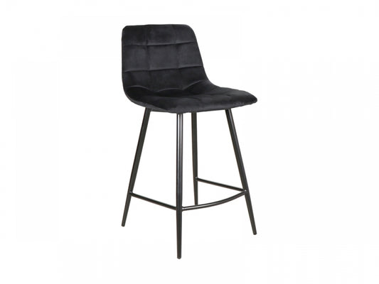Scaun de insula tapitat cu Catifea Negru cu picioare din Metal Negru H87xL43xA40cm Mila