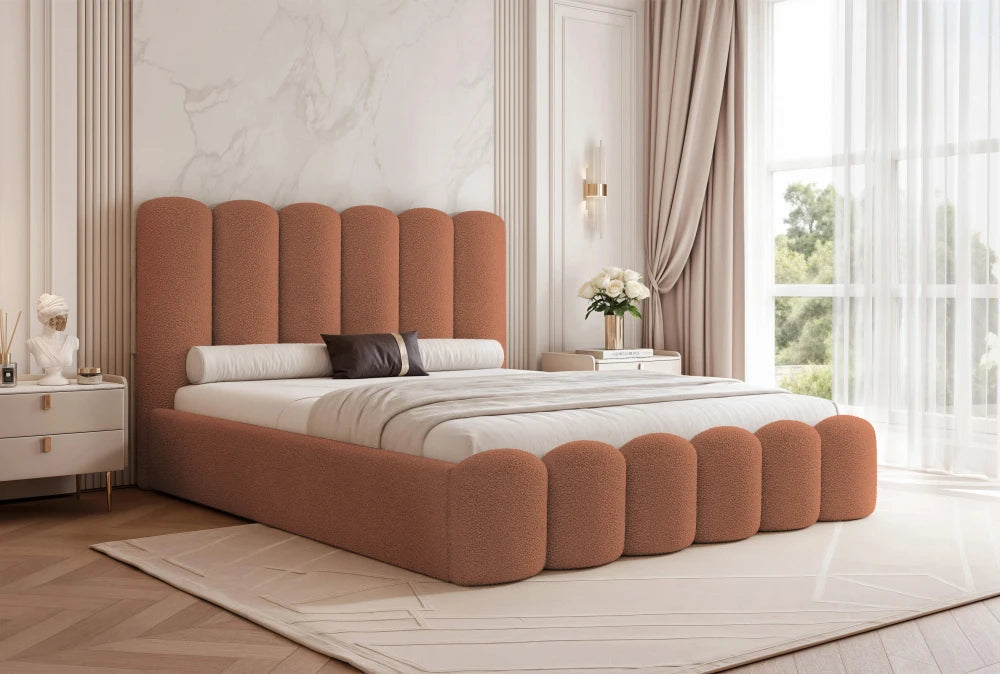 Pat 140 x 200 tapitat cu Stofa boucle Quelle Maro Aveline