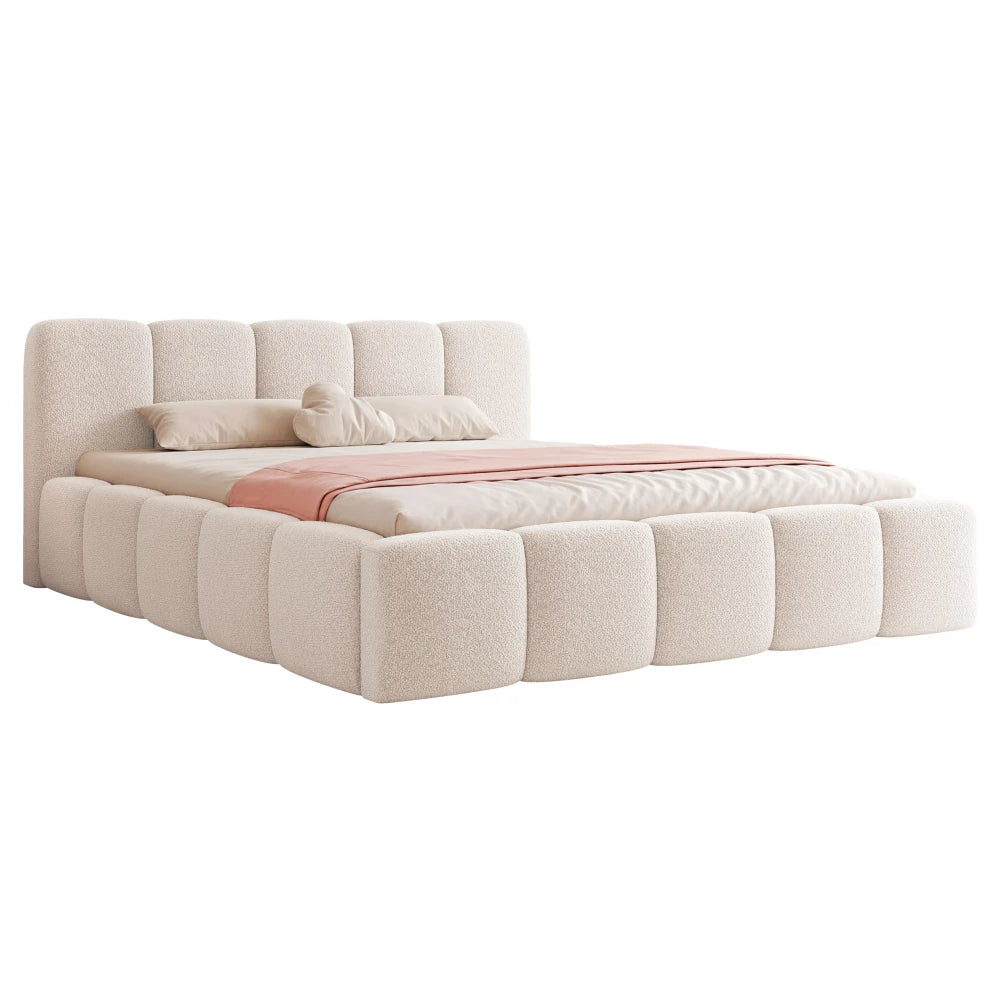 Pat 200 x 200 tapitat cu Stofa boucle Abriamo Alb Aeris