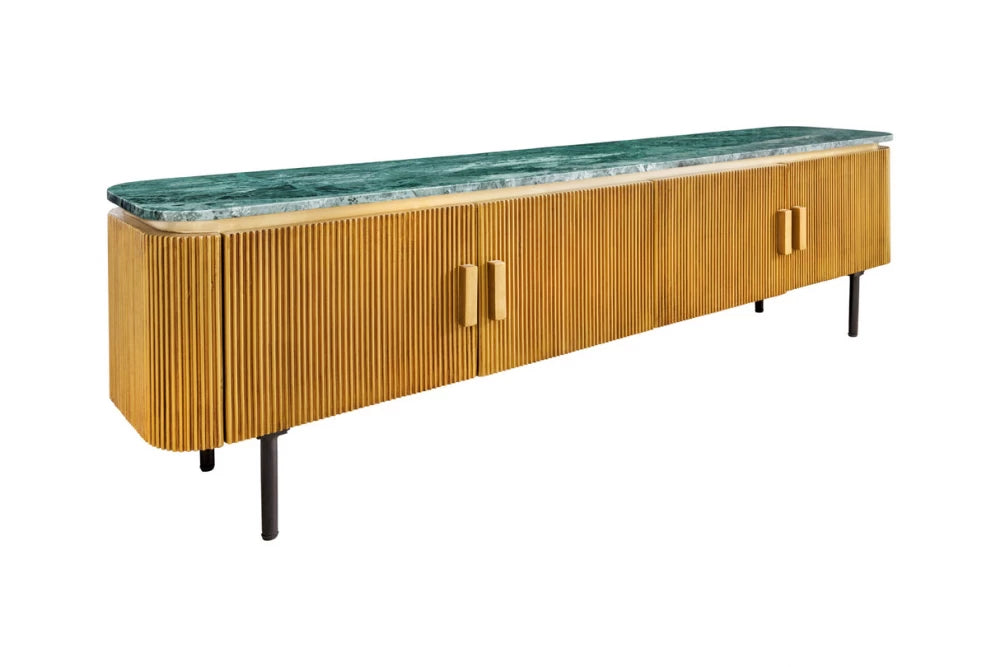 Comoda TV din Marmura Verde si Lemn de mango/Metal Alama/Negru L160xH50cm VENEZIANO