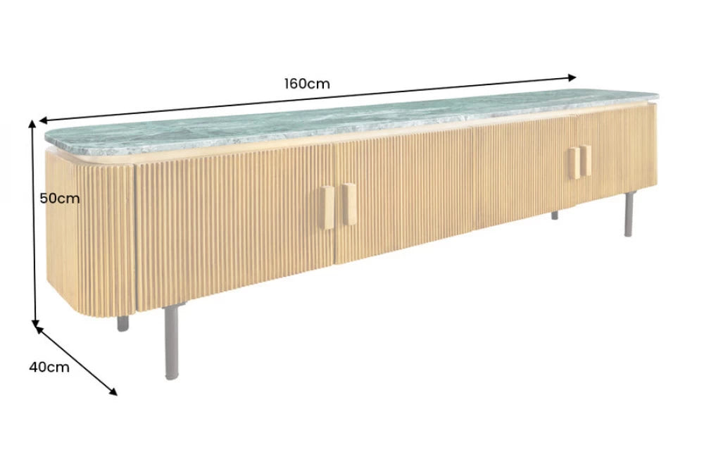Comoda TV din Marmura Verde si Lemn de mango/Metal Alama/Negru L160xH50cm VENEZIANO