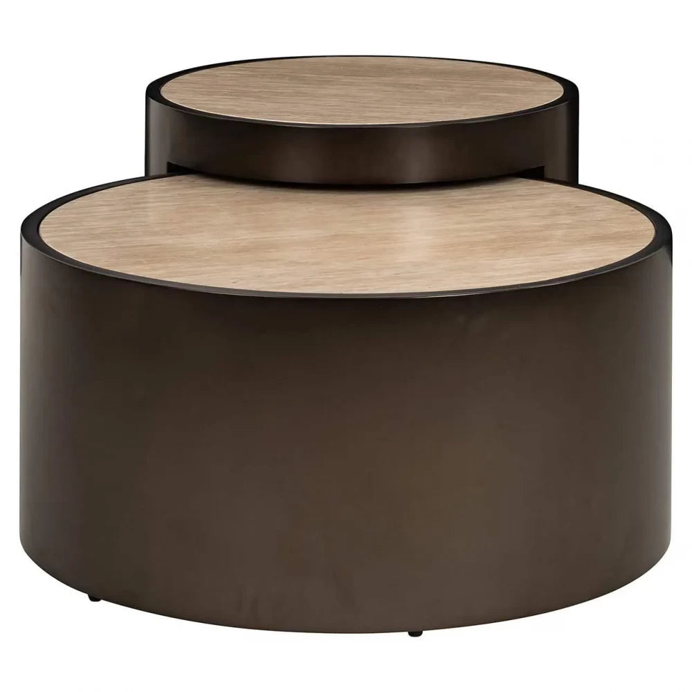 Set 2 masute de cafea din Otel inoxidabil Bronz si Travertin artificial Bej H38.5/47.5xD119/60cm Ronson