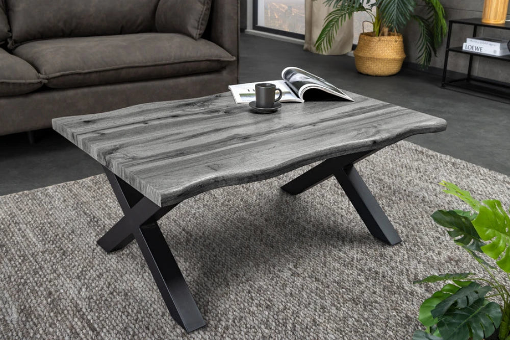 Masuta de cafea din MDF Gri si Metal Negru L90xH39cm WILD