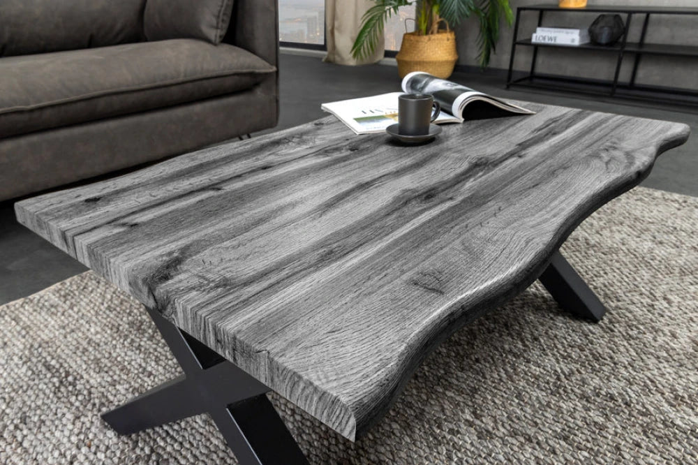 Masuta de cafea din MDF Gri si Metal Negru L90xH39cm WILD