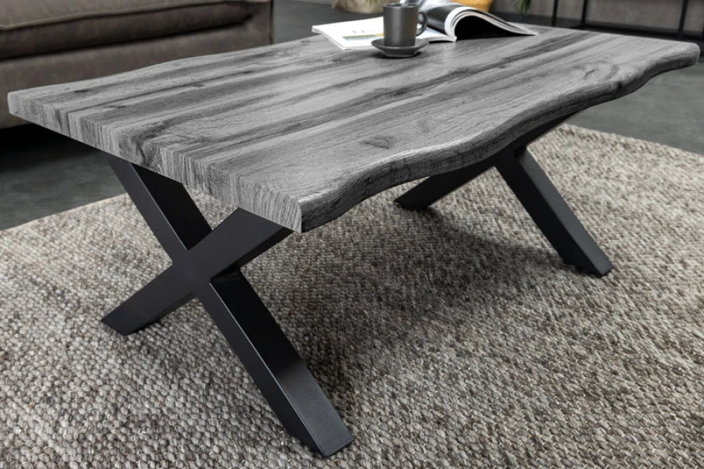 Masuta de cafea din MDF Gri si Metal Negru L90xH39cm WILD