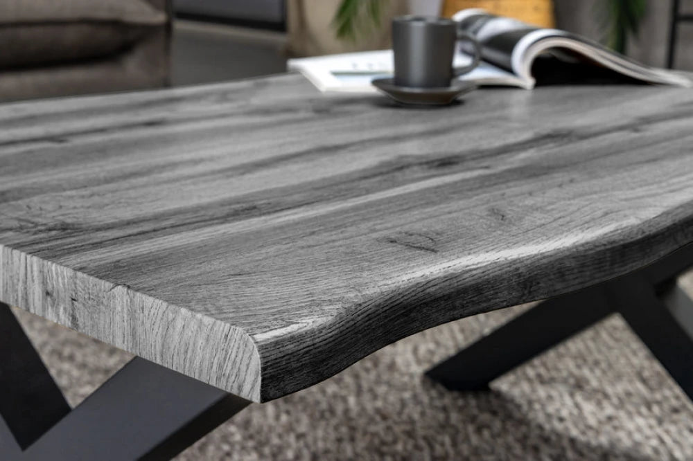 Masuta de cafea din MDF Gri si Metal Negru L90xH39cm WILD