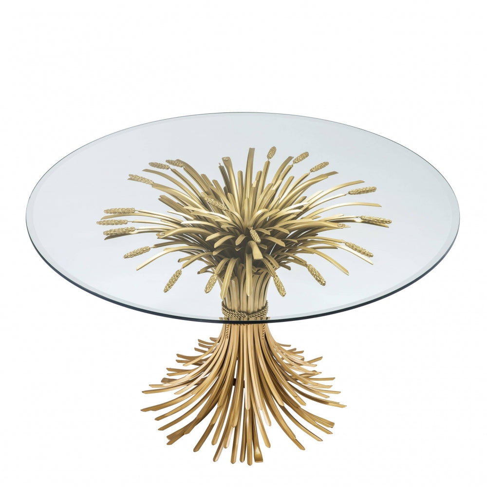 Masa rotunda din Sticla securizata Transparent/Auriu de 4-6 persoane D130cm Bonheur