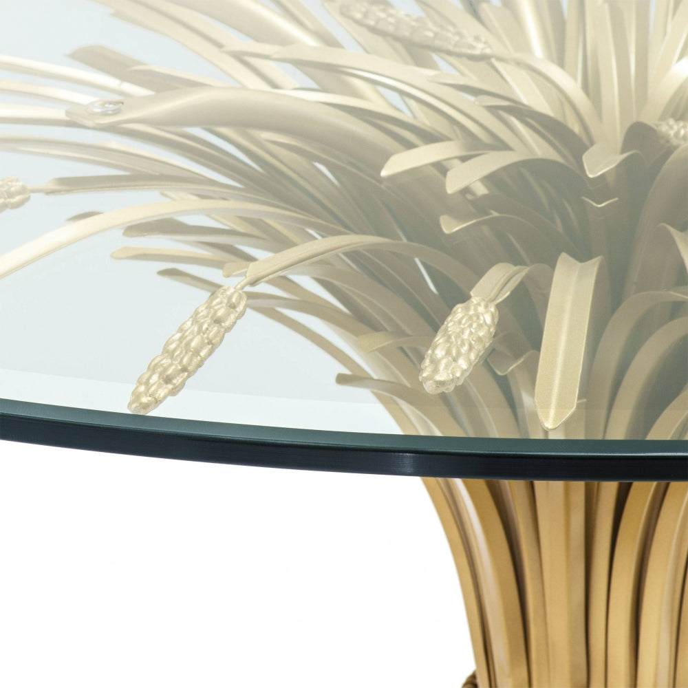 Masa rotunda din Sticla securizata Transparent/Auriu de 4-6 persoane D130cm Bonheur