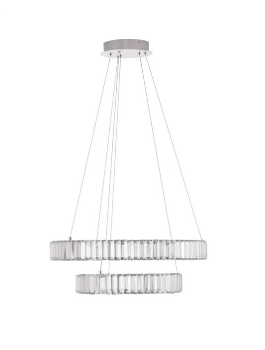 Candelabru structura din Metal Argintiu si abajur din Cristal Transparent H200xL60cm IP20 46W 4328lm 3500k AURELIA