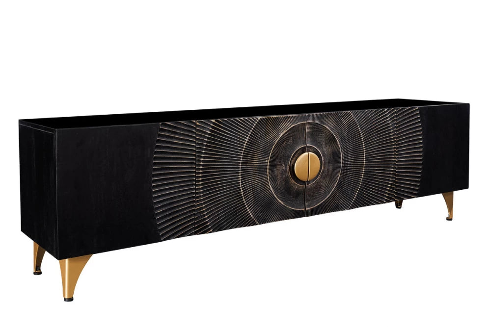 Comoda TV din Lemn de mango Negru si Metal Auriu L180xH55cm GOLDEN SUNSET