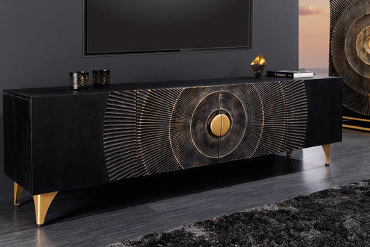 Comoda TV din Lemn de mango Negru si Metal Auriu L180xH55cm GOLDEN SUNSET