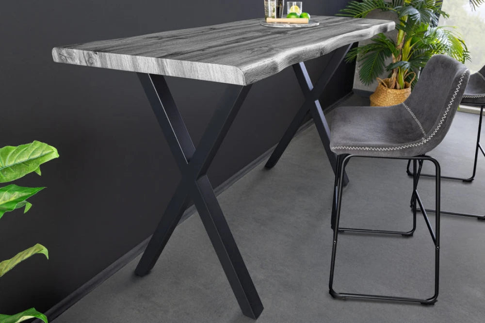 Masa bar din MDF Gri si Metal Negru L120xH100cm WILD