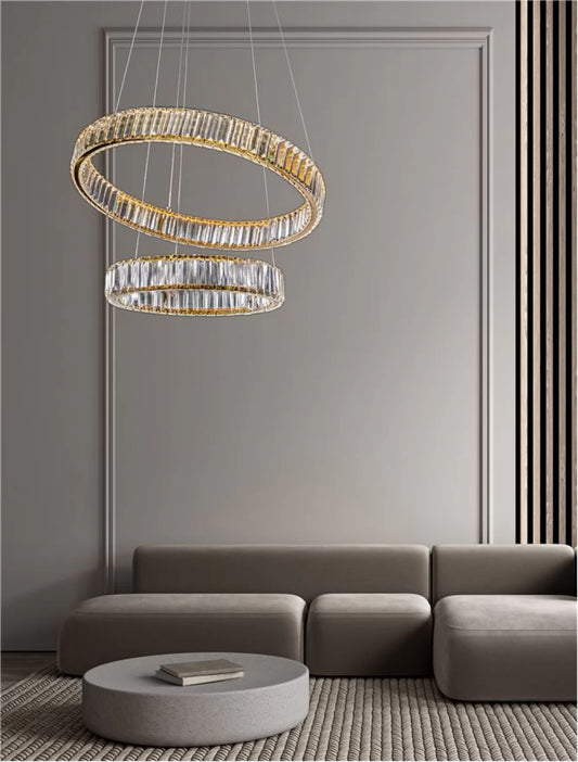 Candelabru structura din Metal Auriu si abajur din Cristal Transparent H150xL60cm IP20 46W 4328lm 3500k AURELIA