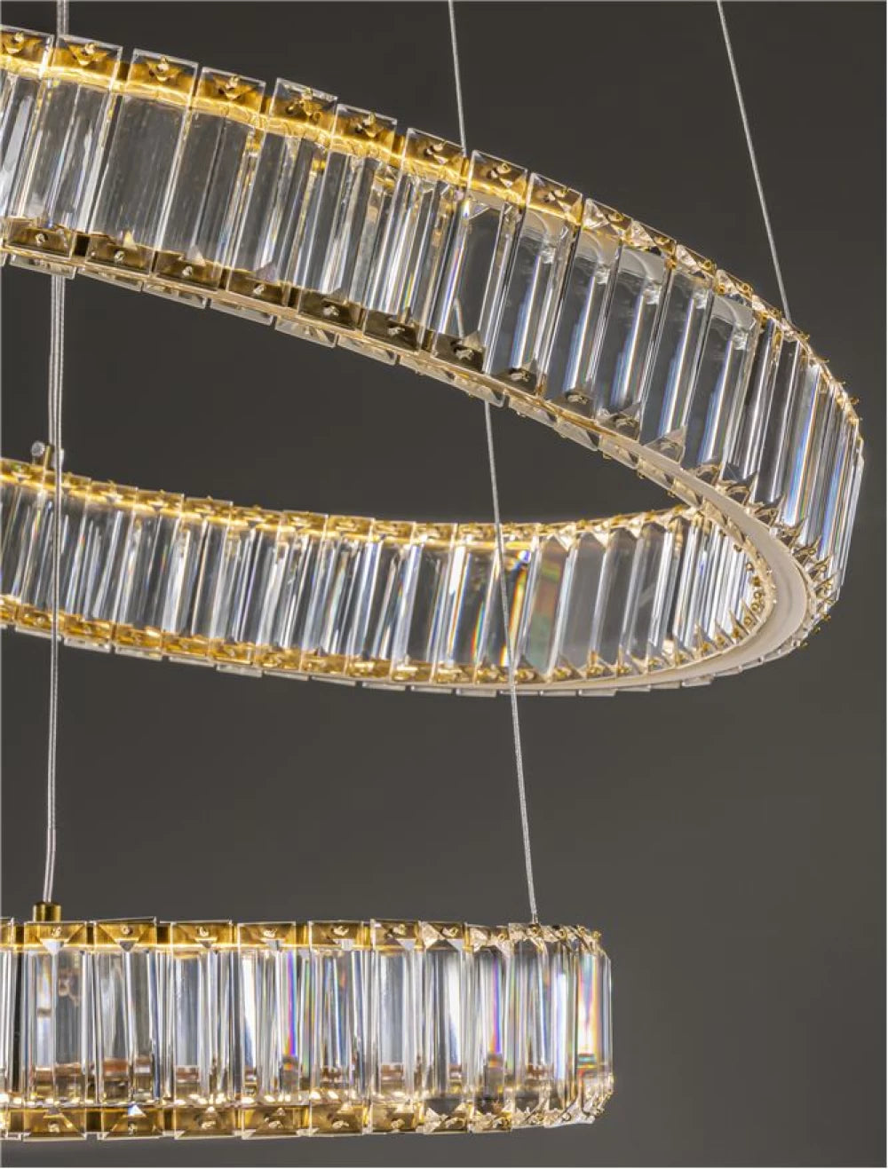 Candelabru structura din Metal Auriu si abajur din Cristal Transparent H150xL60cm IP20 46W 4328lm 3500k AURELIA