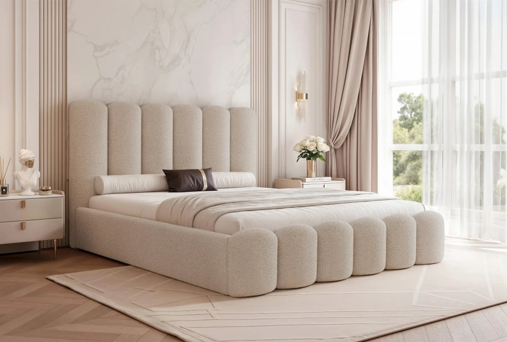 Pat 140 x 200 tapitat cu Stofa boucle Quelle Bej inchis Aveline