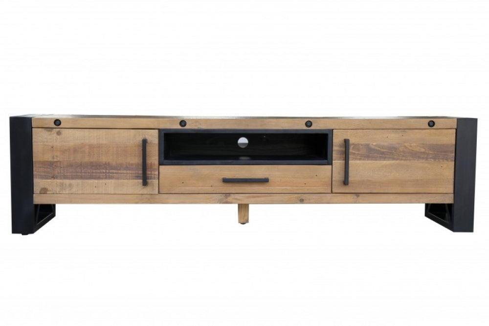 Comoda TV din Lemn masiv de pin si Metal Maro/ Negru Thor L200xH50cm