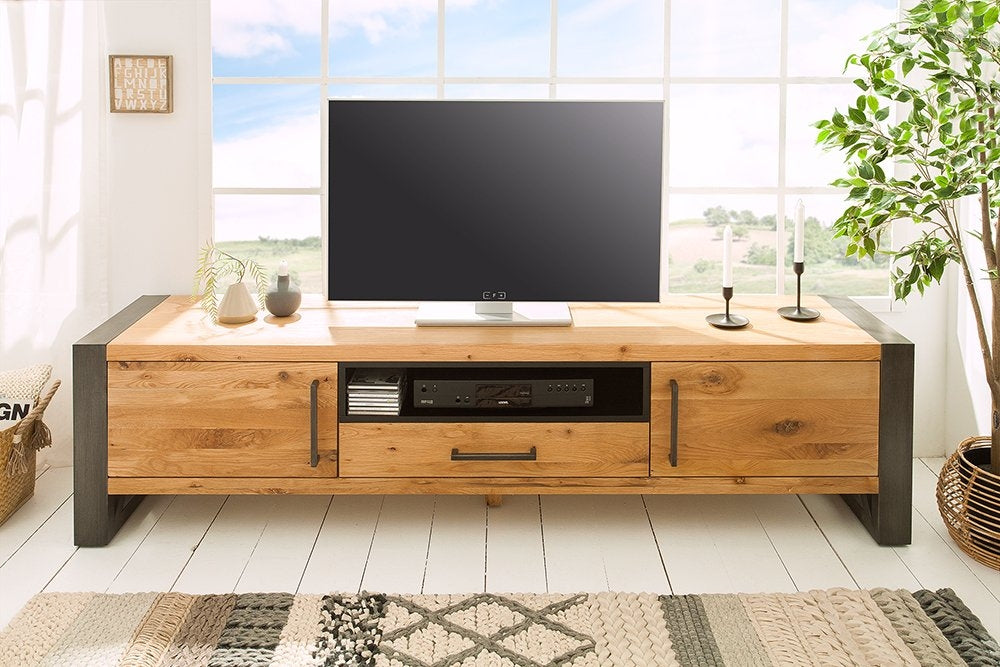 Comoda TV din Lemn masiv de stejar si Metal Maro/ Negru Thor L200xH50cm