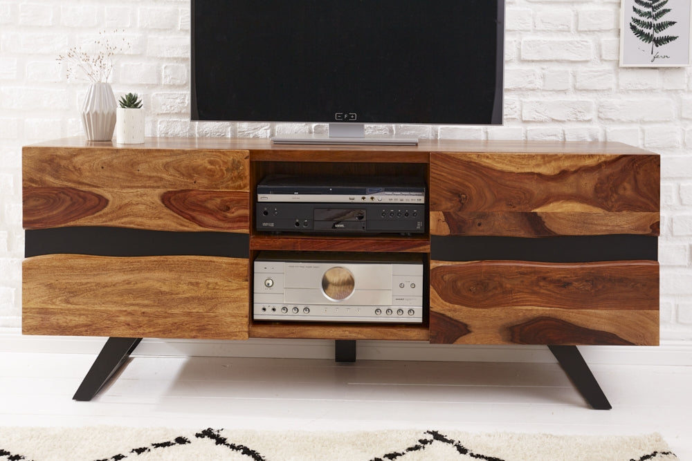 Comoda TV din Lemn masiv de palisandru si Metal Maro/ Negru Amazon L160xH63cm