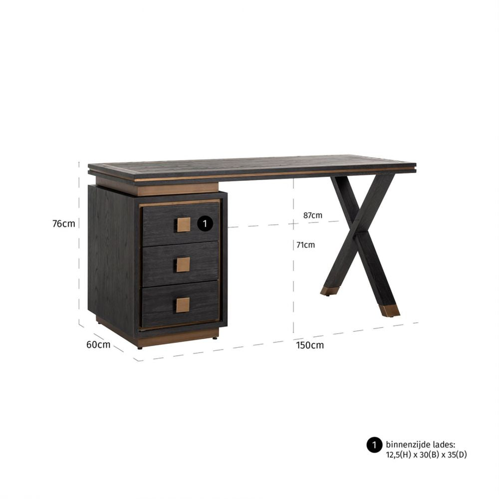 Birou din Lemn masiv de stejar Negru L150xH76cm Hunter Richmond Interiors