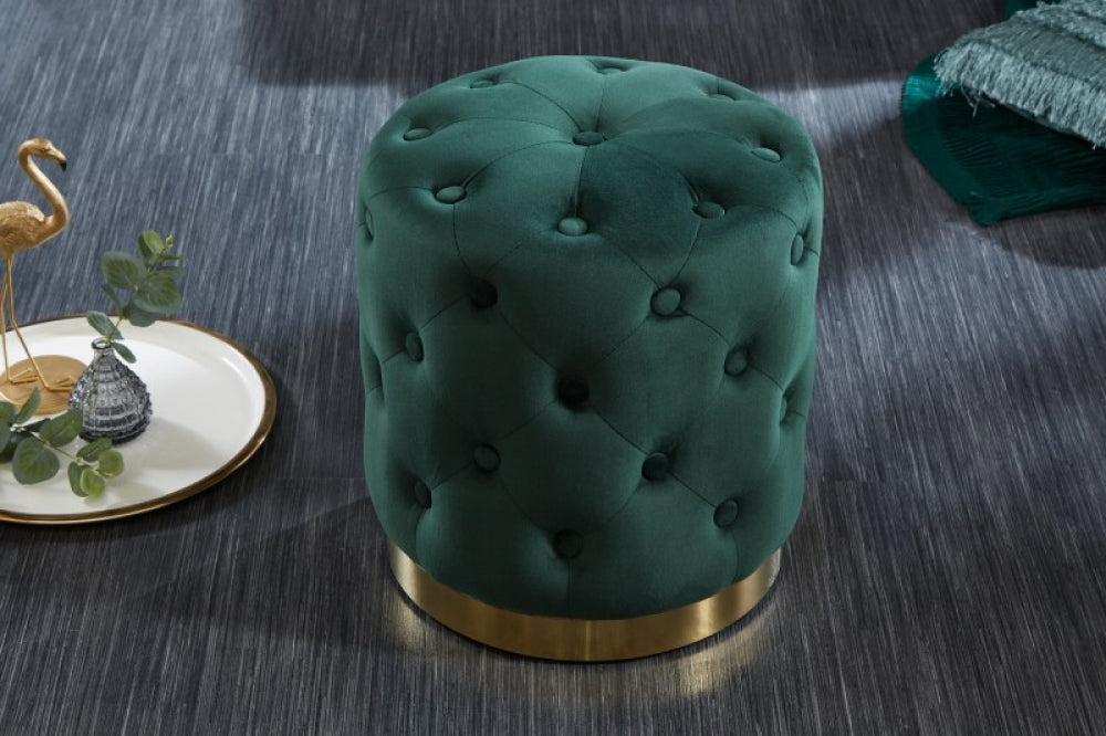Puf rotund tapitat cu Catifea Verde D36xH40cm Chester