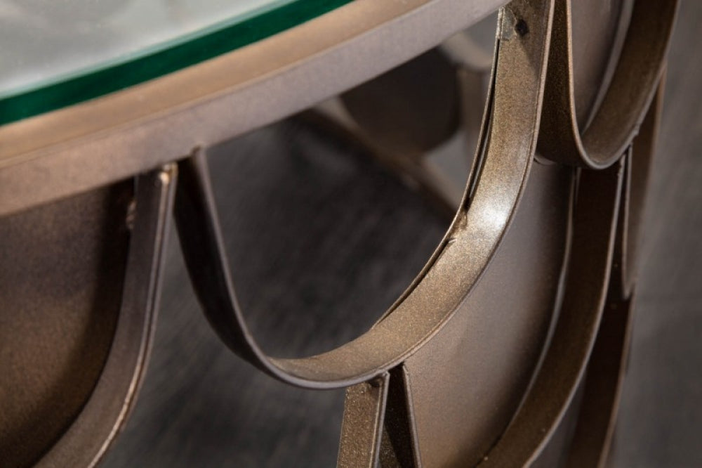 Masuta de cafea rotunda din sticla securizata si Metal transparent/Maro D70xH35cm Abstract