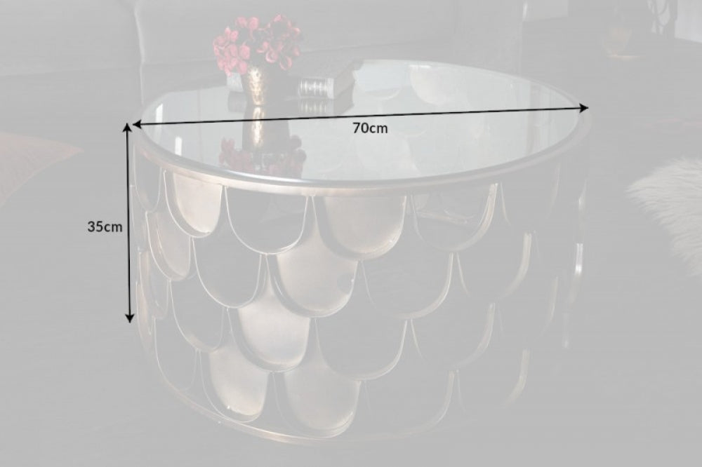 Masuta de cafea rotunda din sticla securizata si Metal transparent/Maro D70xH35cm Abstract