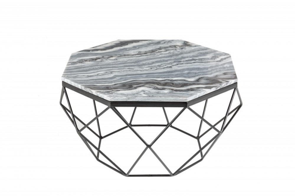 Masuta de cafea asimetrica din marmura si Metal Gri/Negru L69xH38cm Diamond