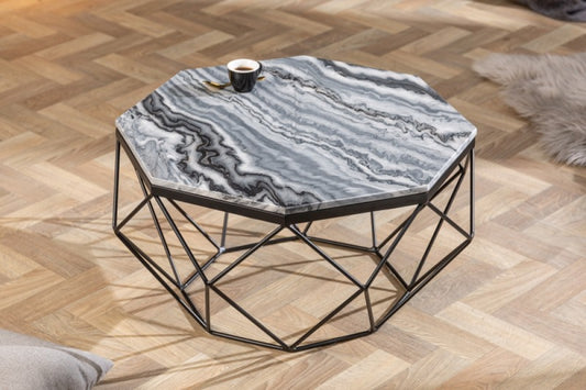 Masuta de cafea asimetrica din marmura si Metal Gri/Negru L69xH38cm Diamond
