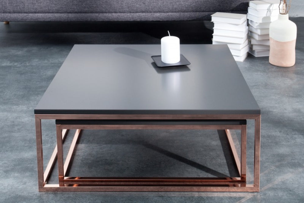 Set 2 masute de cafea patrate din MDF si Metal Negru/roz L75/65xH41/35cm Elements