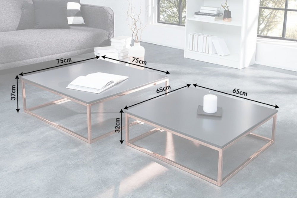 Set 2 masute de cafea patrate din MDF si Metal Negru/roz L75/65xH41/35cm Elements