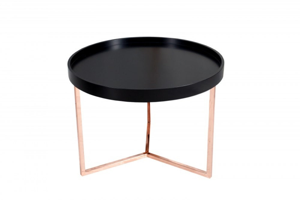 Masuta de colt rotunda din lemn masiv si Metal Negru/Cupru D60xH45cm Modular