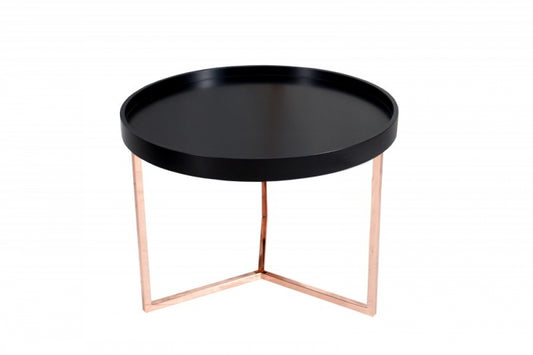 Masuta de colt rotunda din lemn masiv si Metal Negru/Cupru D60xH45cm Modular