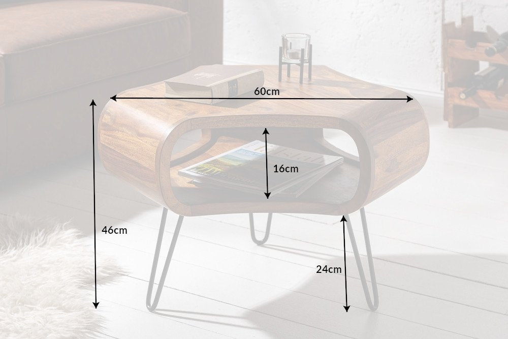 Masuta de cafea asimetrica din lemn masiv si Metal Maro/Negru L60xH46cm Living Organic