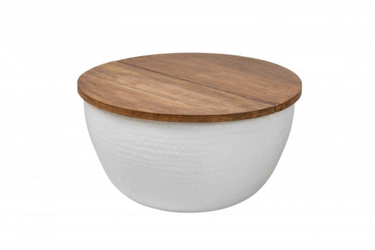 Masuta de cafea rotunda din lemn masiv de mango si Metal Maro/Alb D60xH31cm Orient Storage