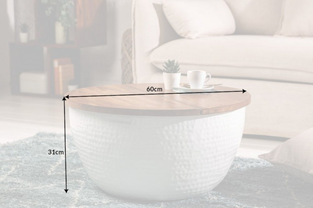 Masuta de cafea rotunda din lemn masiv de mango si Metal Maro/Alb D60xH31cm Orient Storage