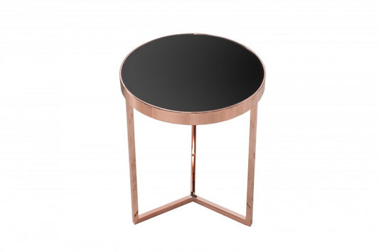 Masuta de colt rotunda din sticla securizata si Metal Negru/Cupru D45xH50cm Art Deco
