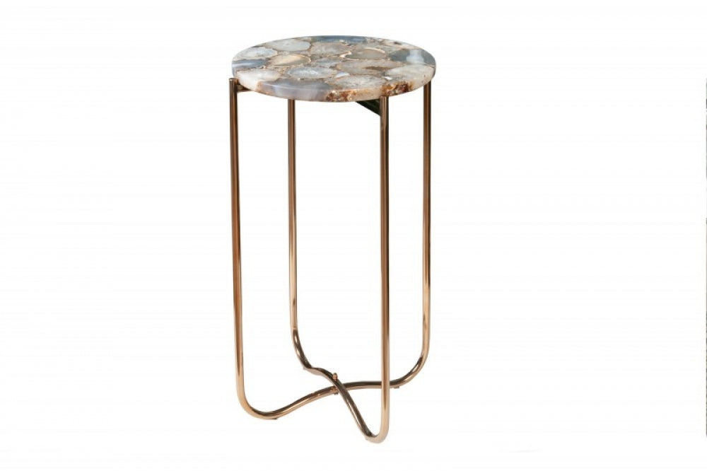 Masuta de colt rotunda din Agata si Metal Multicolor/Auriu D35xH62cm Noble